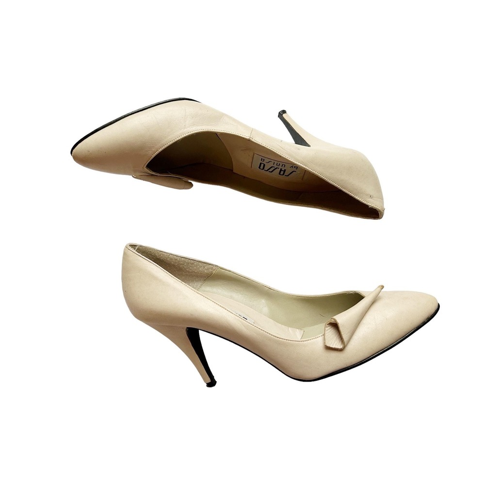 Vintage Cream Romantic Shoes Heels 1980's Avant Garde Pinup Rockabilly Leather 8